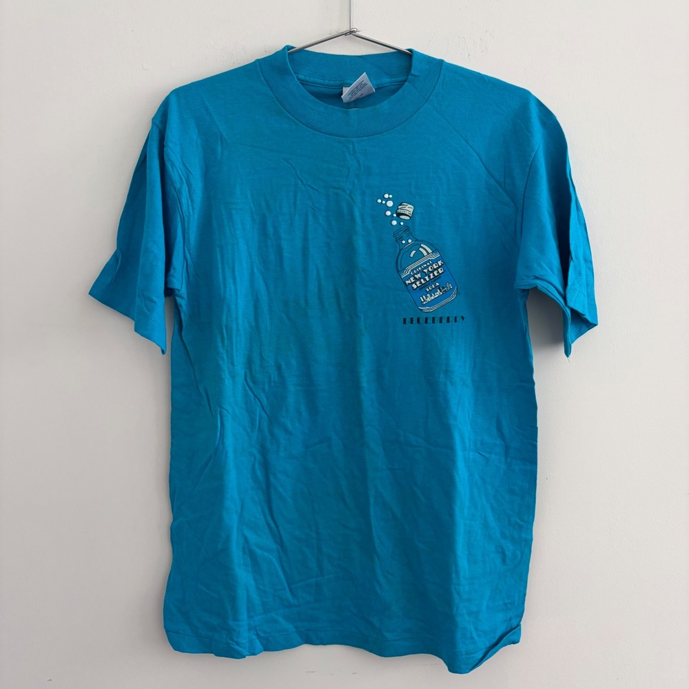 Vintage 1988 Original New York Seltzer Soda T-Shirt Oneita Power-T Blue L USA